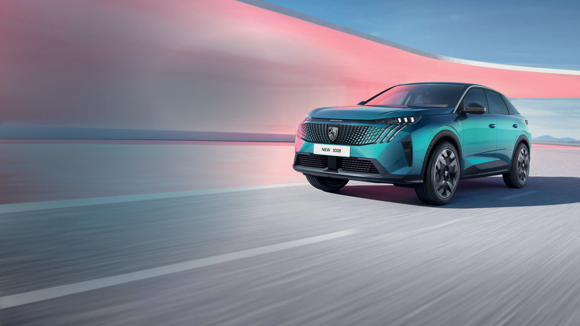Ein Bild des beworbenen Peugeot 3008 in Obsession Blau. 